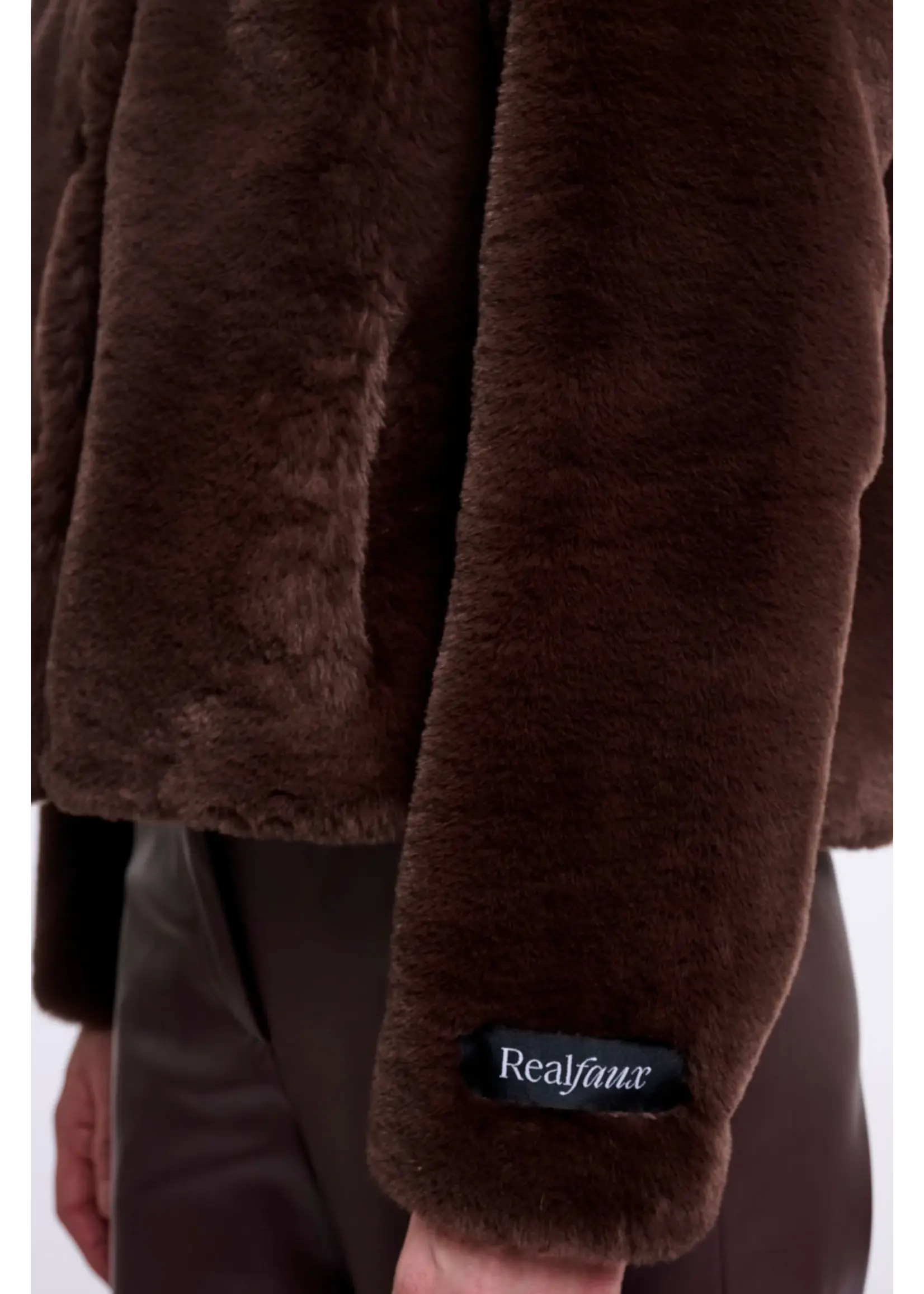 RINO & PELLE SINGLE BREASTED FAUX FUR JACKET COFFEE ROAST VIE.7002611