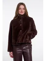 RINO & PELLE SINGLE BREASTED FAUX FUR JACKET COFFEE ROAST VIE