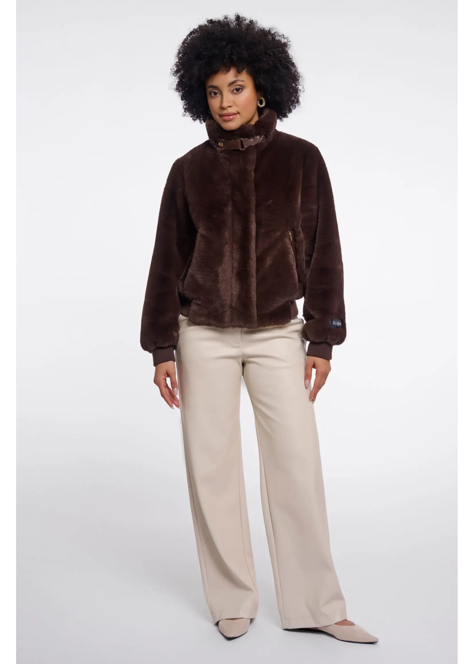 RINO & PELLE SHORT FAUX FUR JACKET COFFEE ROAST AMBRA.7002611