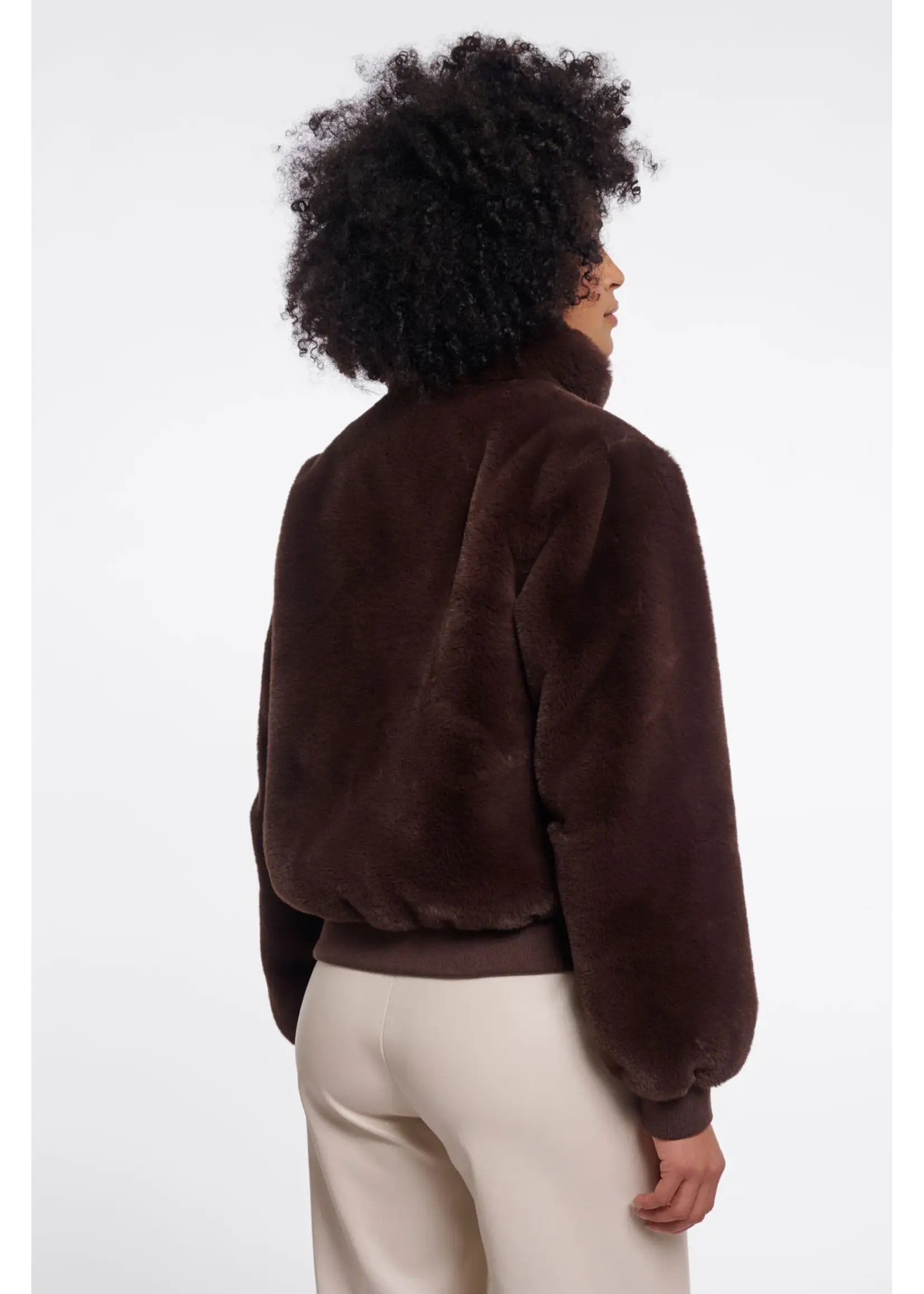 RINO & PELLE SHORT FAUX FUR JACKET COFFEE ROAST AMBRA.7002611
