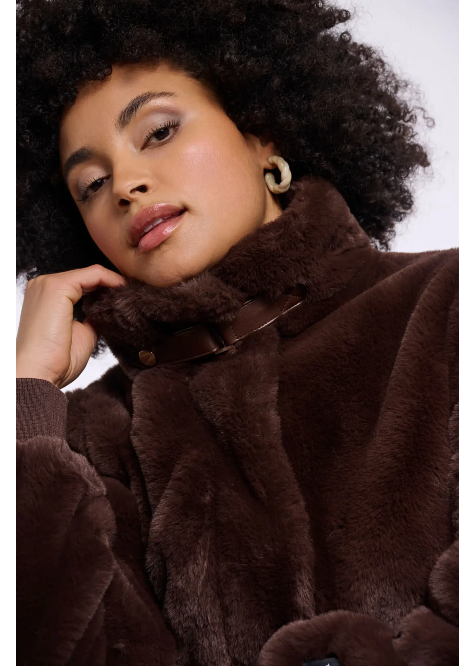 RINO & PELLE SHORT FAUX FUR JACKET COFFEE ROAST AMBRA.7002611