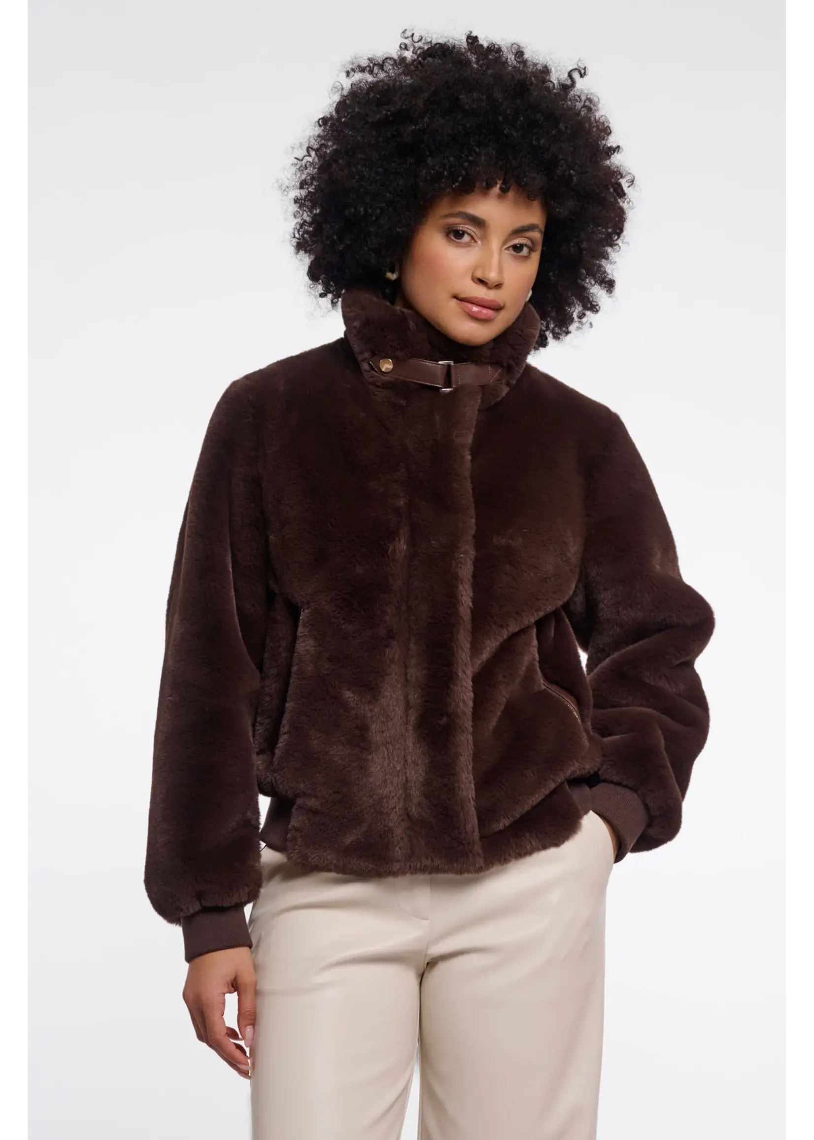 RINO & PELLE SHORT FAUX FUR JACKET COFFEE ROAST AMBRA.7002611