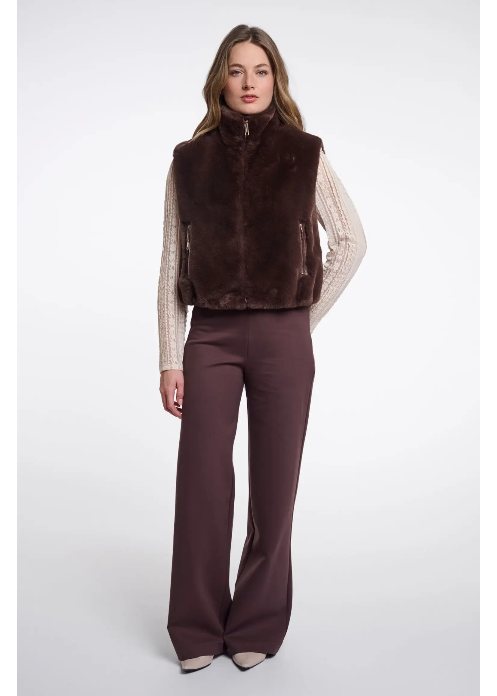RINO & PELLE SHORT FAUX FUR WAISTCOAT COFFEE ROAST NIKKI.7002611