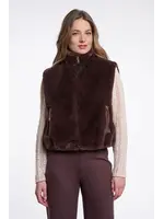 RINO & PELLE SHORT FAUX FUR WAISTCOAT COFFEE ROAST NIKKI