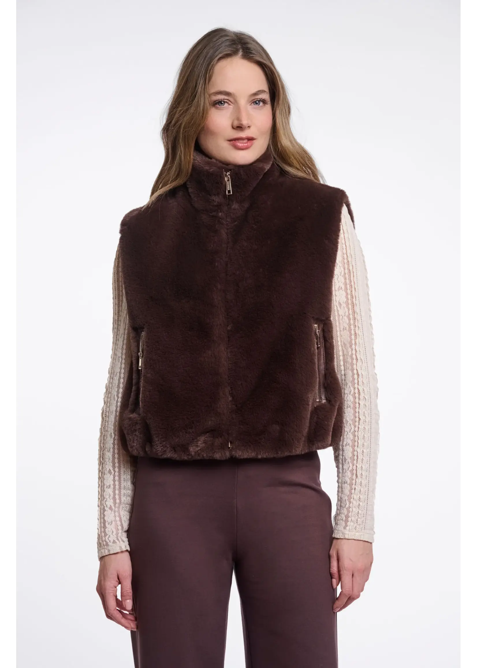 RINO & PELLE SHORT FAUX FUR WAISTCOAT COFFEE ROAST NIKKI.7002611