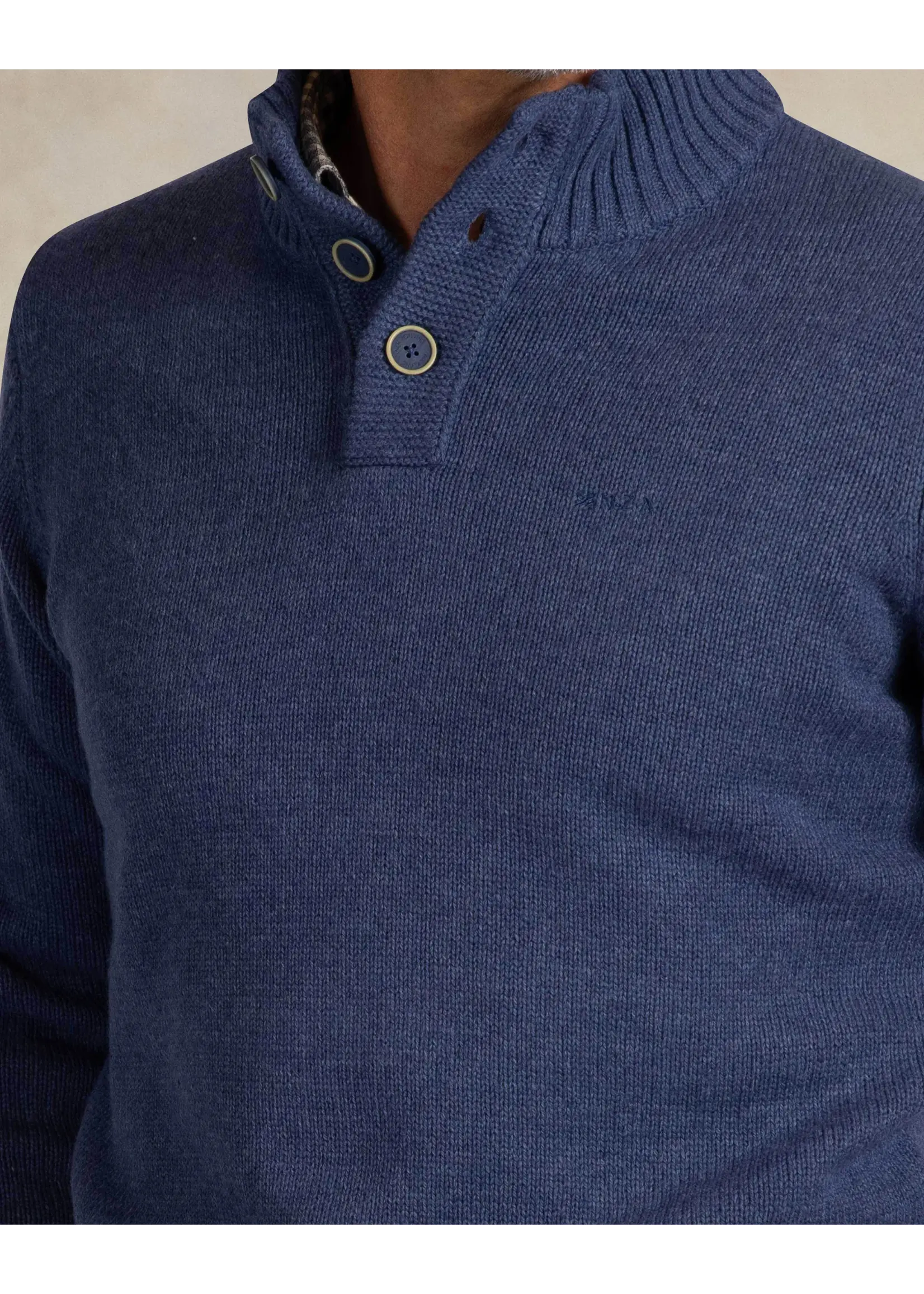 NEW ZEALAND AUCKLAND PULLOVER BUTON COLLAR BLUE MELANGE 26HN419/2674