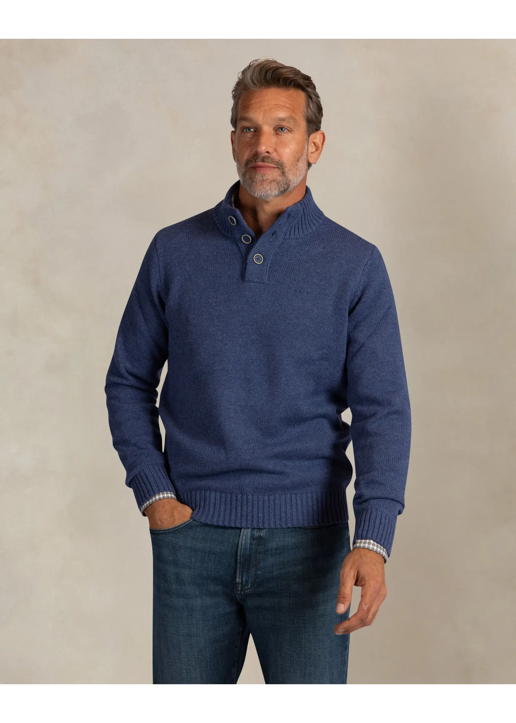 NEW ZEALAND AUCKLAND PULLOVER BUTON COLLAR BLUE MELANGE 26HN419/2674