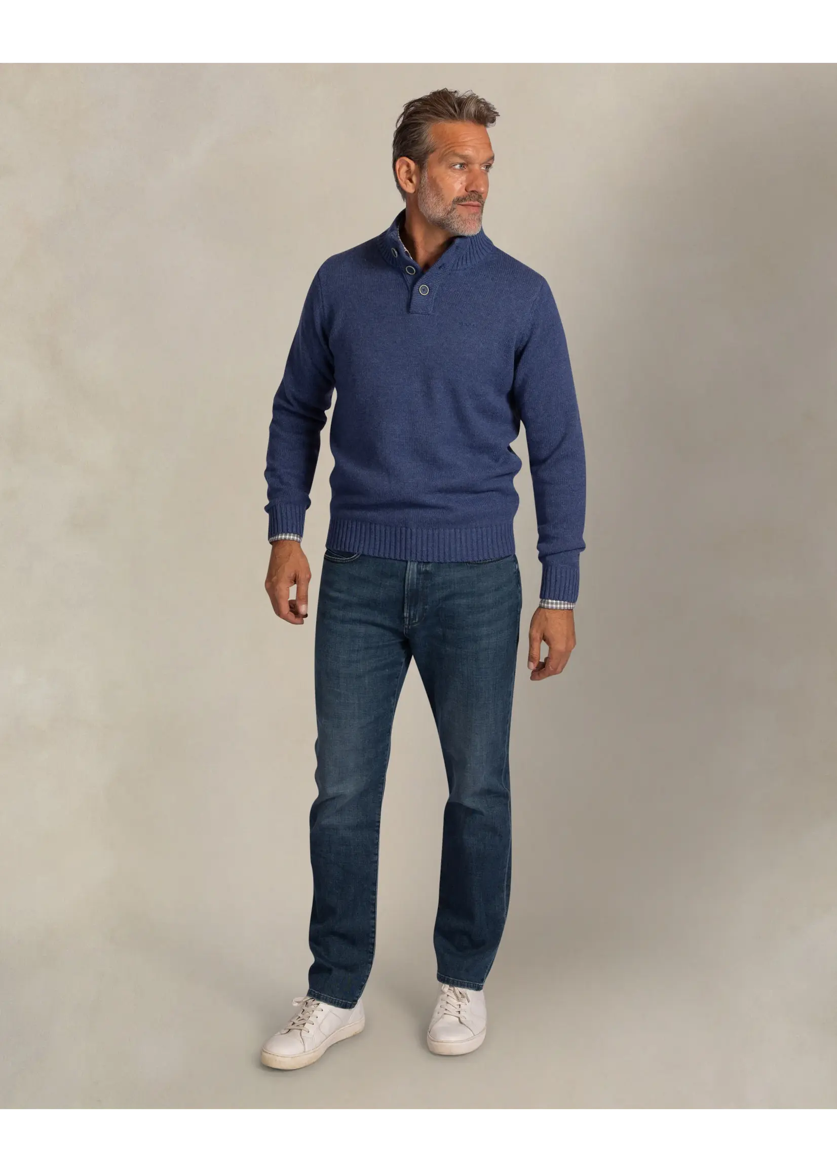 NEW ZEALAND AUCKLAND PULLOVER BUTON COLLAR BLUE MELANGE 26HN419/2674