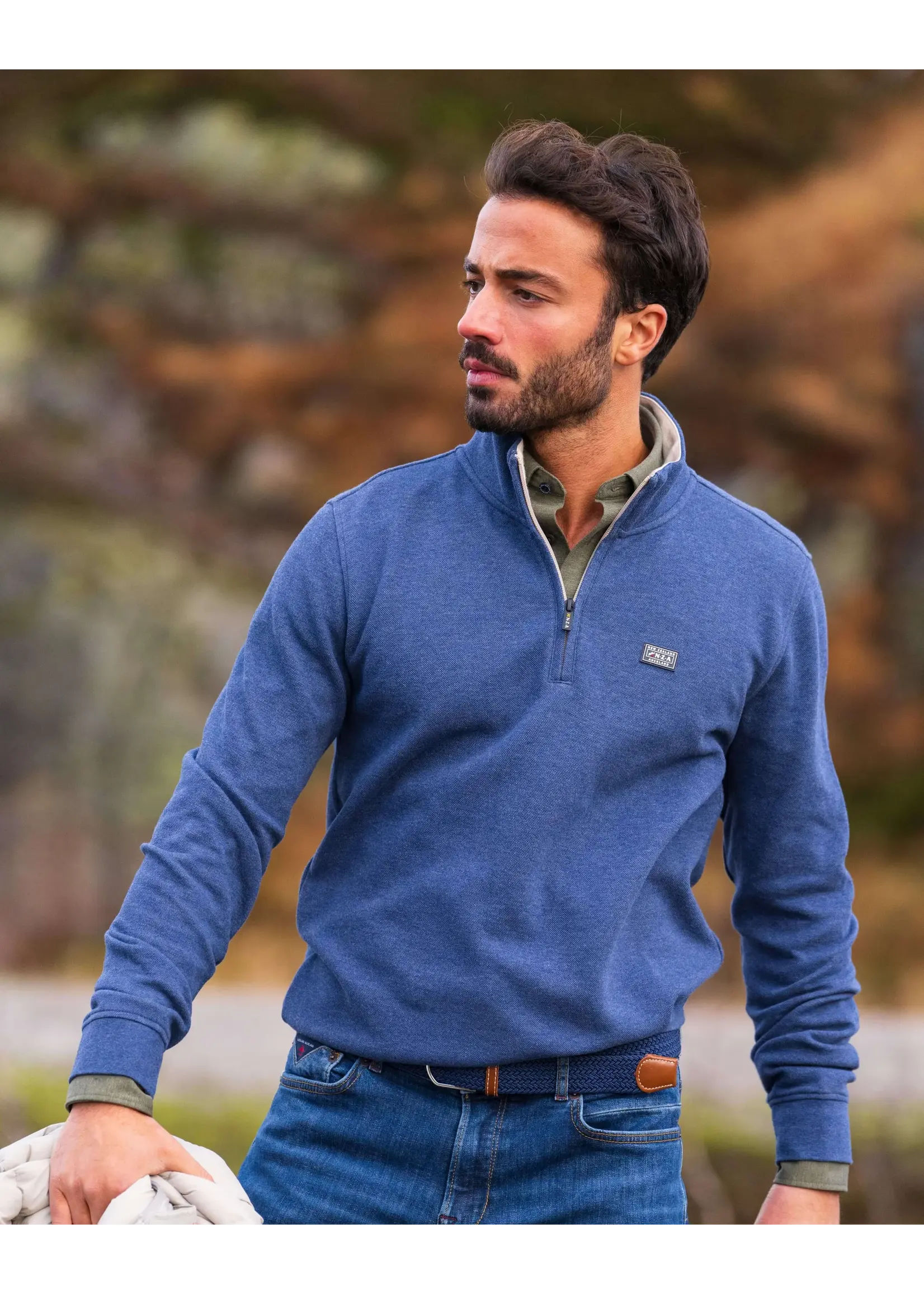 NEW ZEALAND AUCKLAND PULLOVER HALF ZIP BLUE MELANGE 26HN301/2674