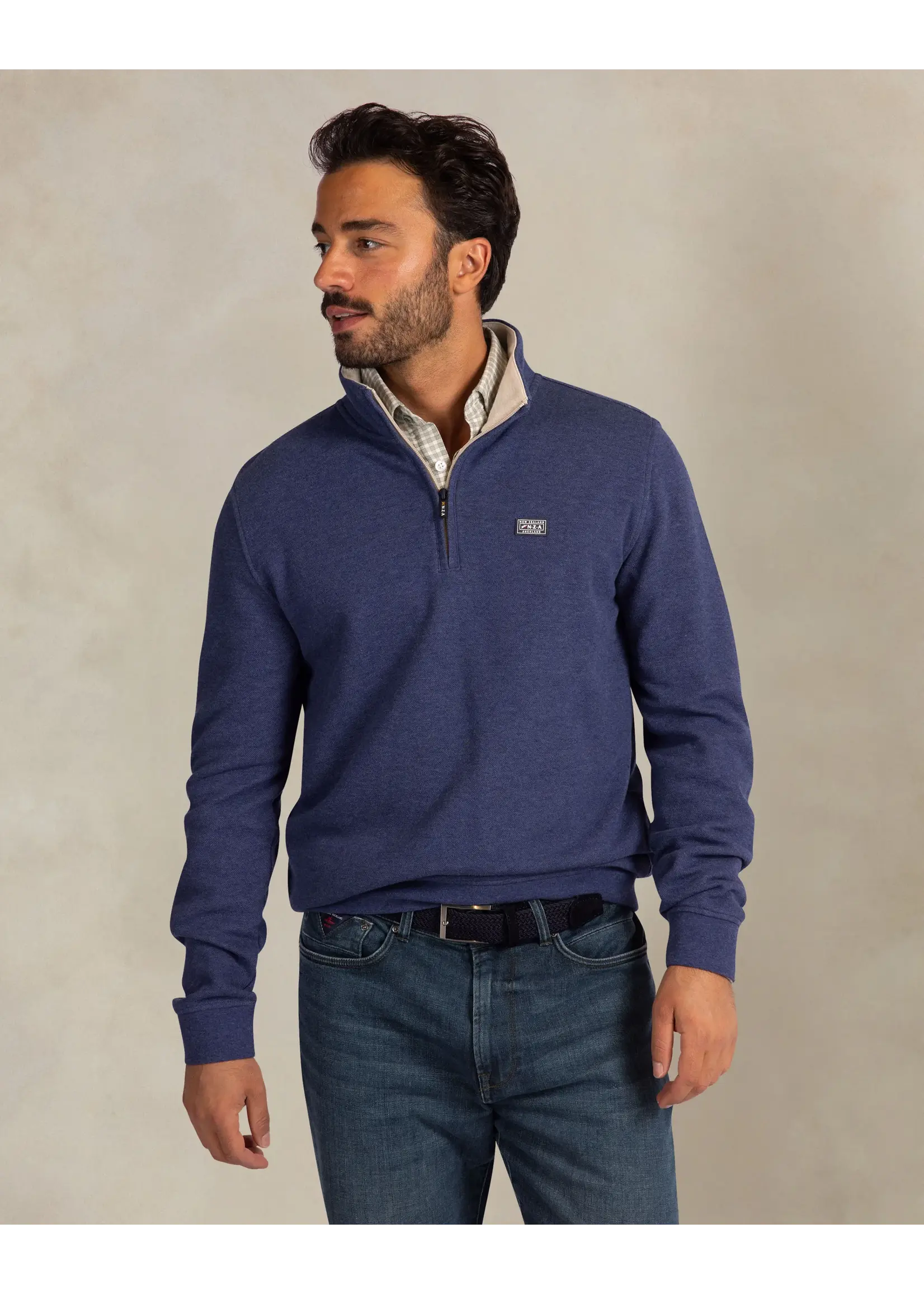 NEW ZEALAND AUCKLAND PULLOVER HALF ZIP BLUE MELANGE 26HN301/2674