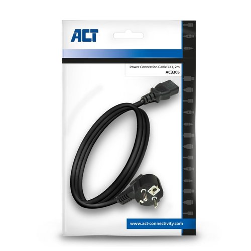 ACT AC3305 electriciteitssnoer Zwart 2 m Netstekker type F C13 stekker