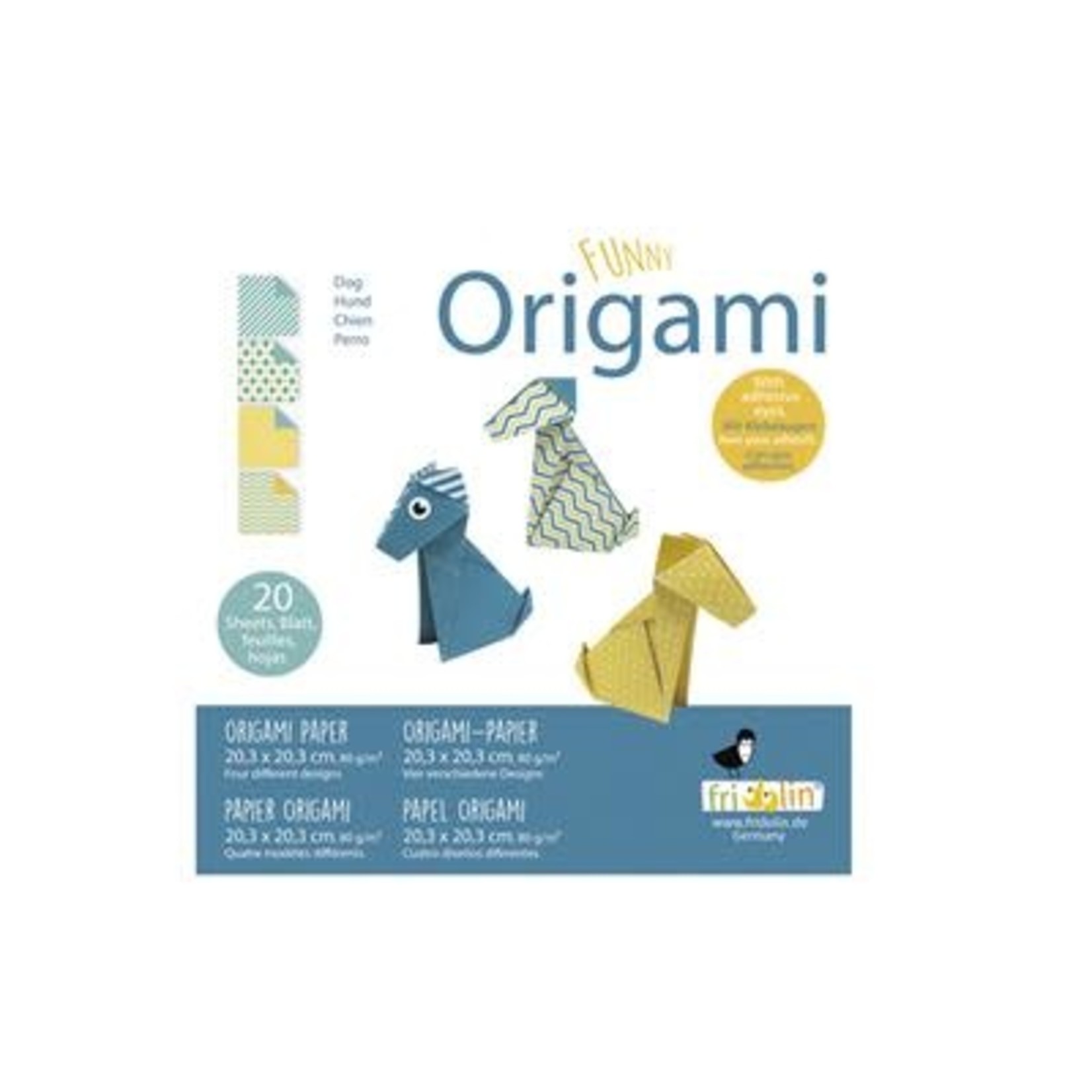 funny origami Funny Origami: HOND 20x20cm, 20 bladen met 4 verschillende tekeningen