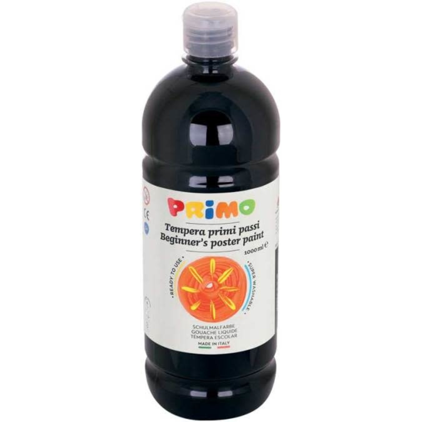 Primo Plakkaatverf "Tempera" fles van 1000ml, ready-mix - Zwart (n° 800)