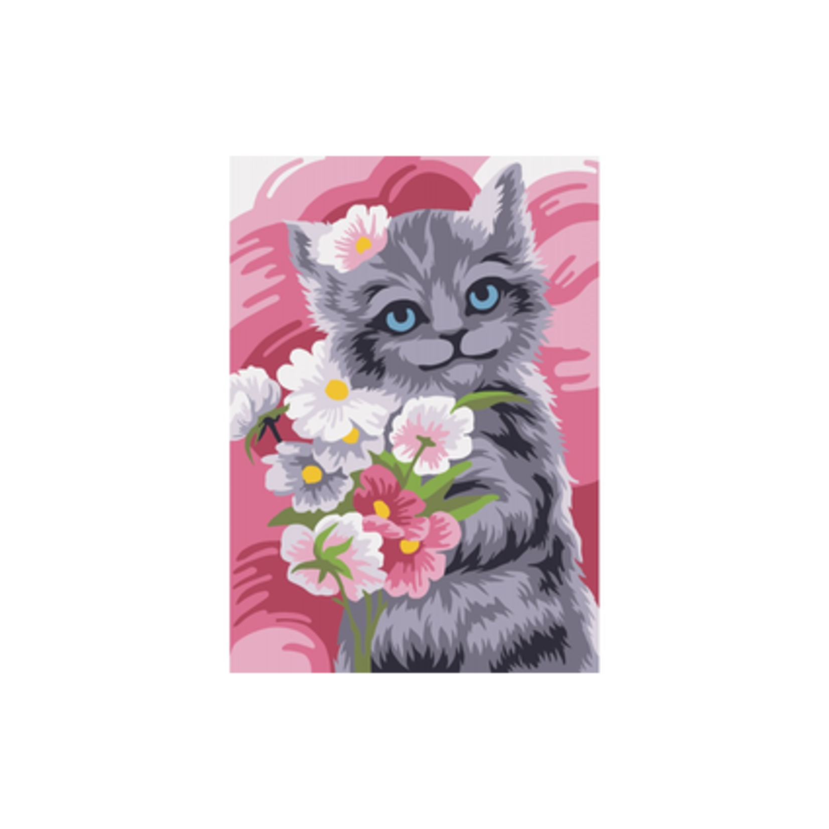 Wizardi Schilderen op Nummer Bloemen Kitten 16,5x13 cm