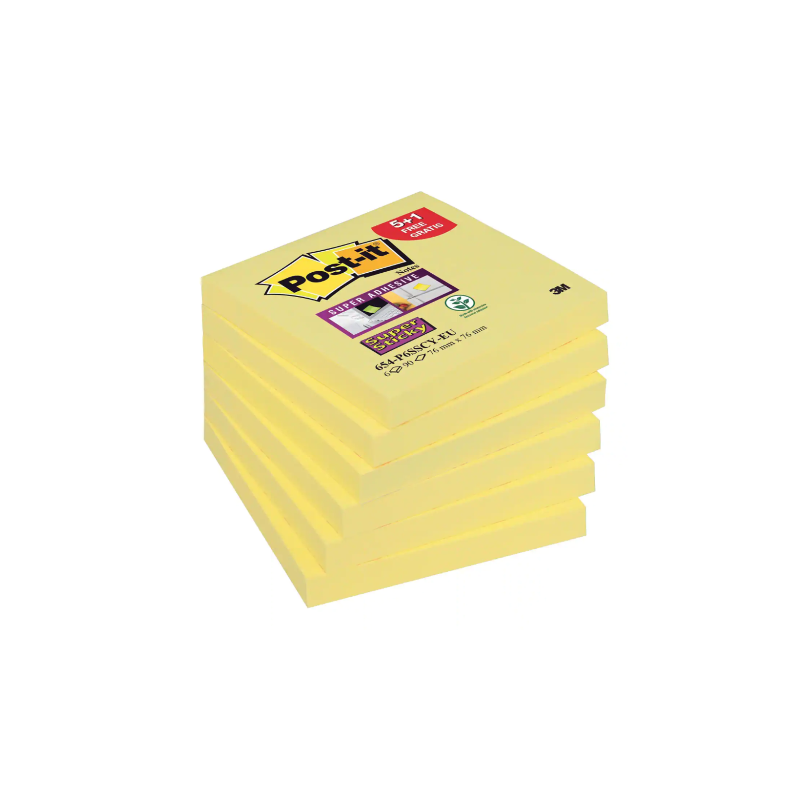 3M Notes "Super Sticky" 76x76mm, 100 blaadjes/blok - Neon Geel