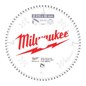 Milwaukee Cirkelzaagblad kunstof/non-ferro 216 x 30 x 2,4 TF 80T -5°