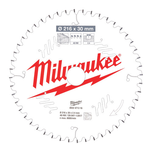 Milwaukee Cirkelzaagblad MS W 216x30x2,4x48ATB neg. Milwaukee Cirkelzaagblad MS W 216x30x2,4x48ATB neg.
