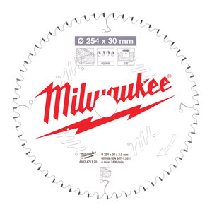 Milwaukee Cirkelzaagblad hout 254 x 30 x 3,0 ATB 60T -5°