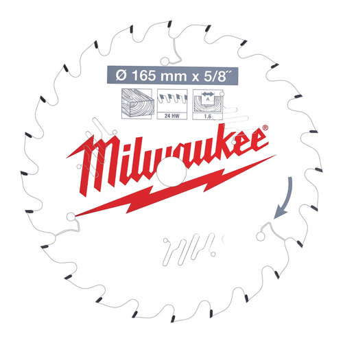 Milwaukee Cirkelzaagblad hout 165 x 15.87 x 1.6 Thin Kerf ATB 24T +15°