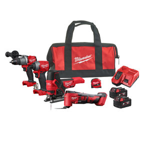 Milwaukee M18 FPP4F2-502B M18 FUEL powerpack (M18FPD2, M18FID2, M18 FBJS, M18 BMT, 2 x M18B5 accu, M12-18FC lader, 5m Slim Tape, contractor bag)