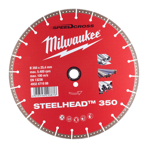 Milwaukee Diamantslijpschijf metaal SpeedCross Steelhead™ 350 mm Milwaukee Diamantslijpschijf metaal SpeedCross Steelhead™ 350 mm