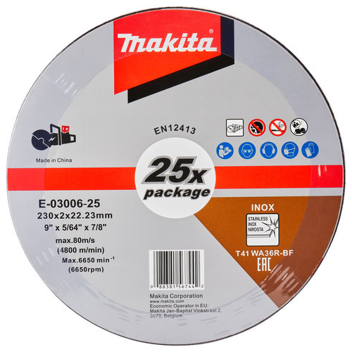 Makita doorslijpschijf-230x2223x20mm-rvs-25st Makita doorslijpschijf-230x2223x20mm-rvs-25st