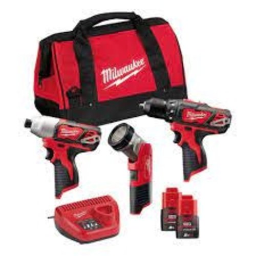 Milwaukee M12 BPP3A-202B M12 powerpack (M12 BDD, M12 BID, C12 T, 2 x 2,0 Ah accu, 30 min. lader, contractor bag)