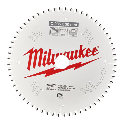 Milwaukee Cirkelzaagblad kunstof/non-ferro 235 x 30 x 2,4 TF 60T -5°