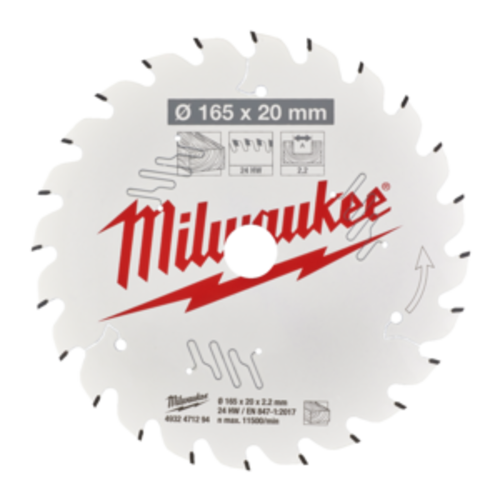 Milwaukee Cirkelzaagblad hout 165 x 20 x 2,2 ATB 24T +15°