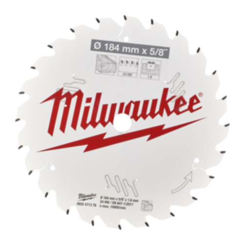 Milwaukee Cirkelzaagblad hout 184 x 5/8 x 1,6 Thin Kerf ATB 24T +15°