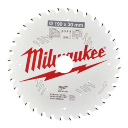 Milwaukee Cirkelzaagblad hout 190 x 30 x 1,6 Thin Kerf ATB 36T +15°