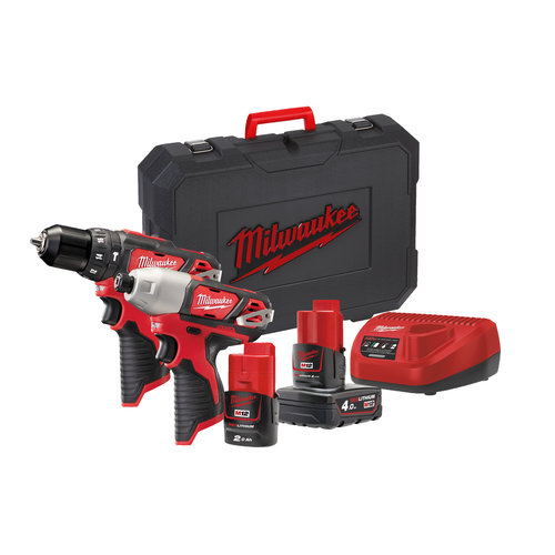 Milwaukee M12 BPP2B-421C M12  powerpack (M12 BPD, M12 BID , 1 x 2,0 & 1x 4,0 Ah accu, lader, transportkoffer)