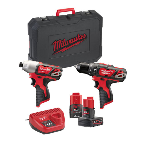 Milwaukee M12 BPP2B-421C M12  powerpack (M12 BPD, M12 BID , 1 x 2,0 & 1x 4,0 Ah accu, lader, transportkoffer)