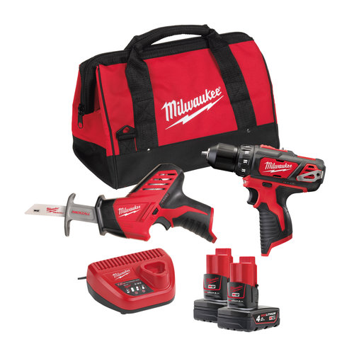 Milwaukee M12 BPP2C-402B M12 powerpack (C12 HZ, M12 BDD, 2 x 4,0 Ah accu, 60 min. lader, contractor bag)