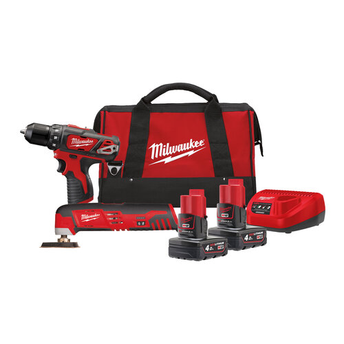 Milwaukee M12 BPP2H-402B M12 powerpack  (M12 BPD, C12 Multitool, 2 x 4,0 Ah accu, lader, tas)