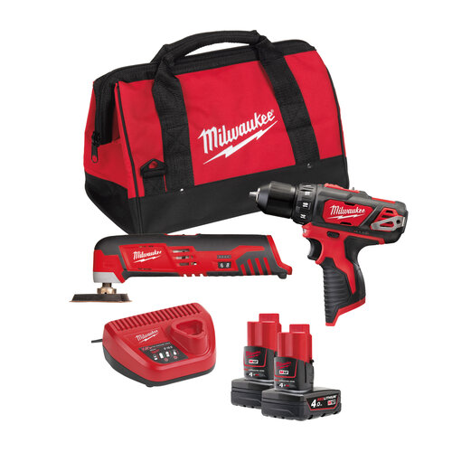 Milwaukee M12 BPP2H-402B M12 powerpack  (M12 BPD, C12 Multitool, 2 x 4,0 Ah accu, lader, tas)