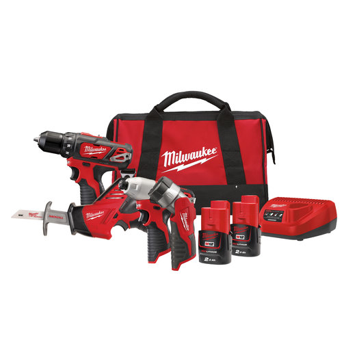 Milwaukee M12 BPP4A-202B M12 powerpack (M12 BDD, M12 BID, C12 HZ, C12 T , 2 x 2,0 Ah accu, 30 min. lader, contractor bag)