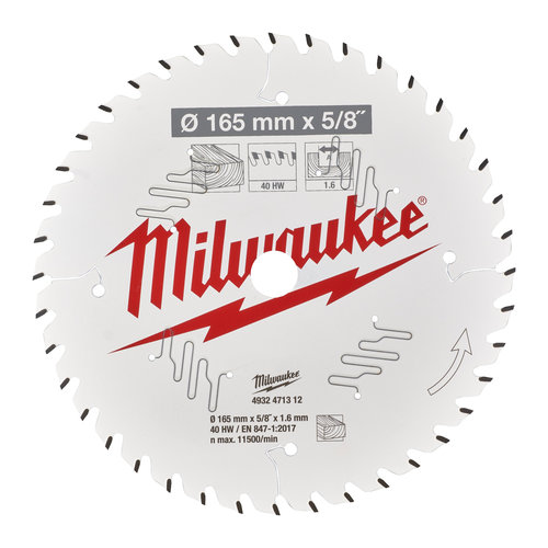 Milwaukee Cirkelzaagblad hout 165 x 15.87 x 1.6 Thin Kerf ATB 40T +18°