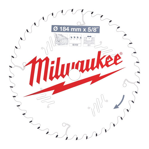 Milwaukee Cirkelzaagblad hout 184 x 5/8 x 2,1 Thin Kerf ATB 40T +15°