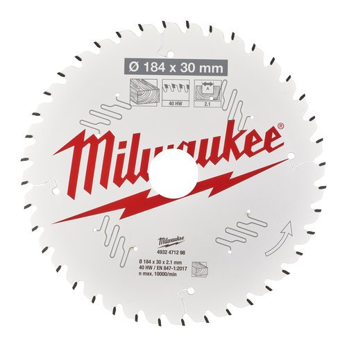 Milwaukee Cirkelzaagblad hout 184 x 30 x 2,1 Thin Kerf ATB 40T +10°