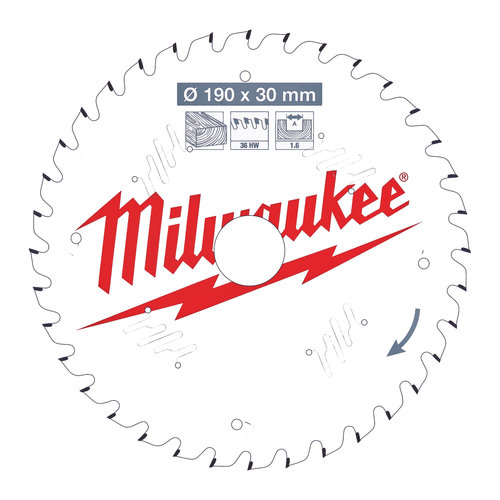 Milwaukee Cirkelzaagblad hout 190 x 30 x 1,6 Thin Kerf ATB 36T +15°