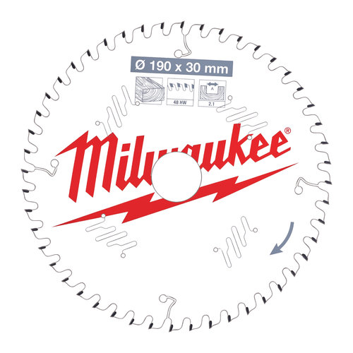 Milwaukee Cirkelzaagblad hout 190 x 30 x 2,1 Thin Kerf ATB 48T +10°