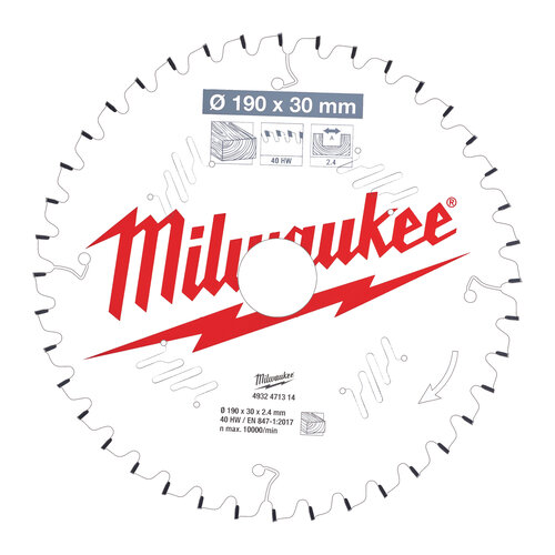 Milwaukee Cirkelzaagblad hout 190 x 30 x 2,4 Thin Kerf ATB 40T -5°