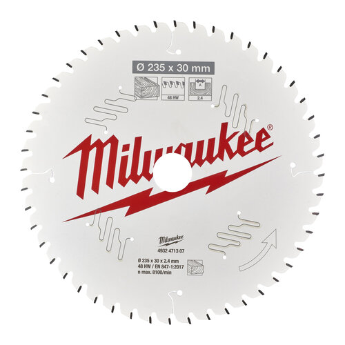 Milwaukee Cirkelzaagblad hout 235 x 30 x 2,4 ATB 48T +10°