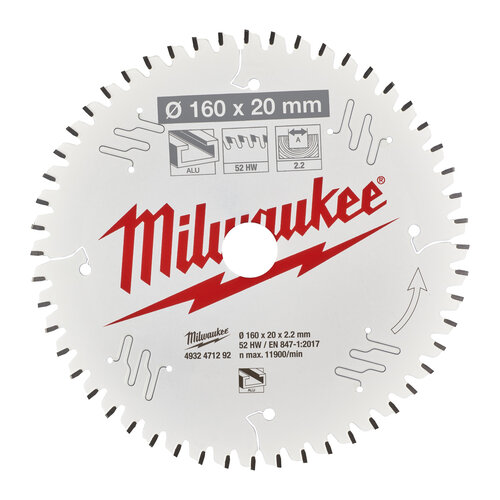 Milwaukee Cirkelzaagblad kunstof/non-ferro 160 x 20 x 2,2 TF 52T -5°