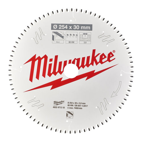 Milwaukee Cirkelzaagblad kunstof/non-ferro 254 x 30 x 3,0 TF 80T -5°