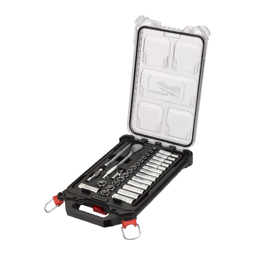 Milwaukee Metrische 3/8ratel + doppen set (32-delig) in PACKOUT compact slim organiser