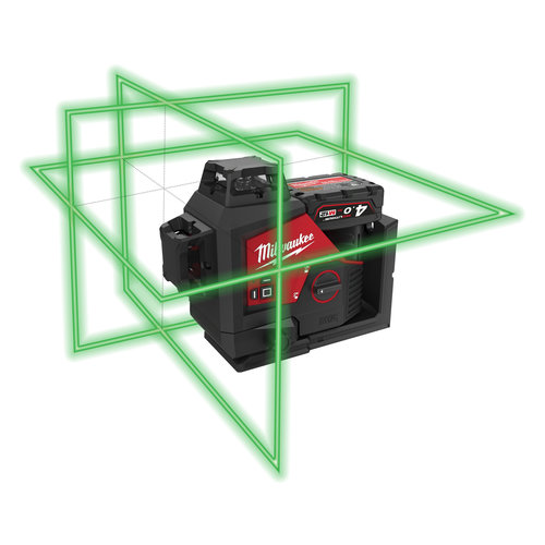 Milwaukee M12 3PL-0C M12 driedimensionale laser met 3 groene 360° laser cirkels