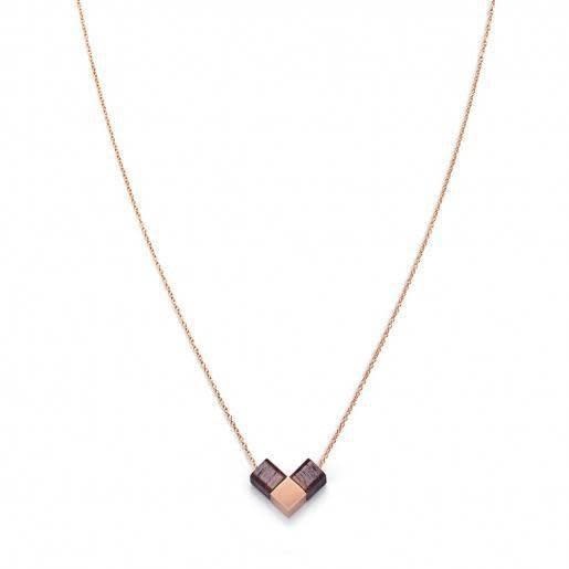 Kerbholz Kerbholz, Heart Cube Necklace, rosewood/rosegold