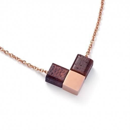 Kerbholz Kerbholz, Heart Cube Necklace, rosewood/rosegold